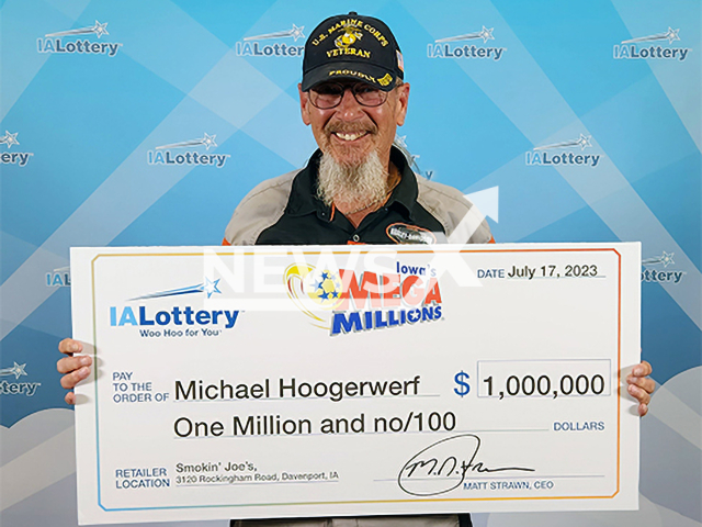 Michael 'Hoogie' Hoogerwerf from the city of Davenport, Iowa State, USA, poses in undated photo. He won USD one million (GBP 771,810) on the lottery in July 2023. Note: Licensed content. (Iowa Lottery/Newsflash)