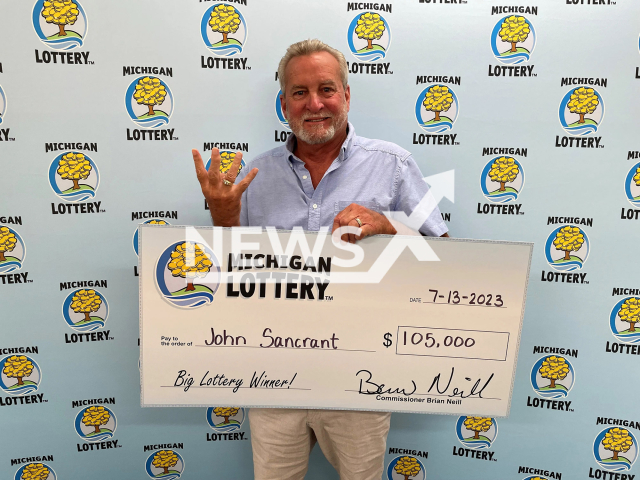 John Sancrant, 71, from the city of Monroe, Michigan State, USA, poses in undated photo. He won USD 105,000 (GBP 81,047) on the lottery in June 2023. Note: Licensed content. (Michigan Lottery/Newsflash)