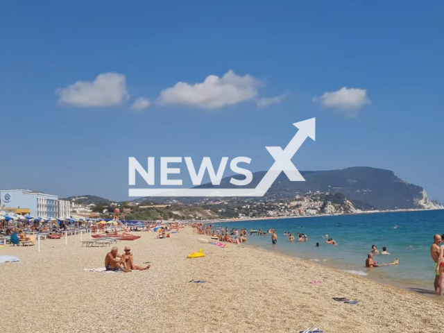 Photo shows illustrative image of a beach in Marcelli in Ancona, Italy. Child found a World War II bomb while bathind on Monday, July 17, 2023. 
Note: Photo is a screenshot from a video(Newsflash).