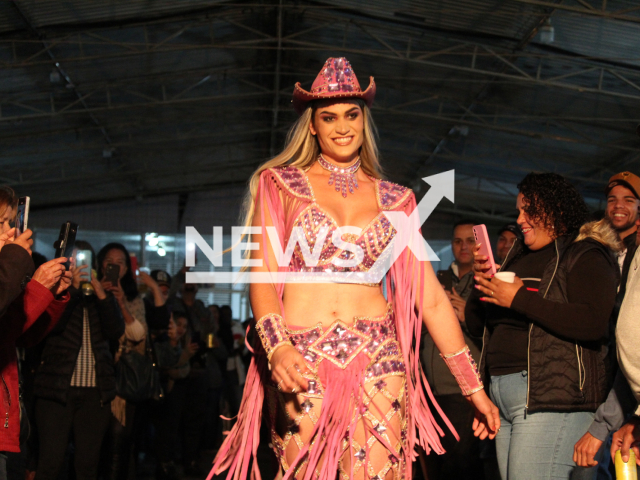 Photo shows Alessandra Aparecida Correa Joia as queen of the Boa Esperanca do Sul rodeo. She was elected on Friday, July 14, 2023. Note: Licensed photo(Prefeitura de Boa Esperanca do Sul, Rian Fernandes /Newsflash).