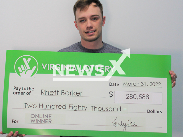 Navy Sailor Rhett Barker won $280,588 jackpot in the Virginia Lottery from his couch in April 2022.
Note: Press release photo(Virginia Lottery/Newsflash).