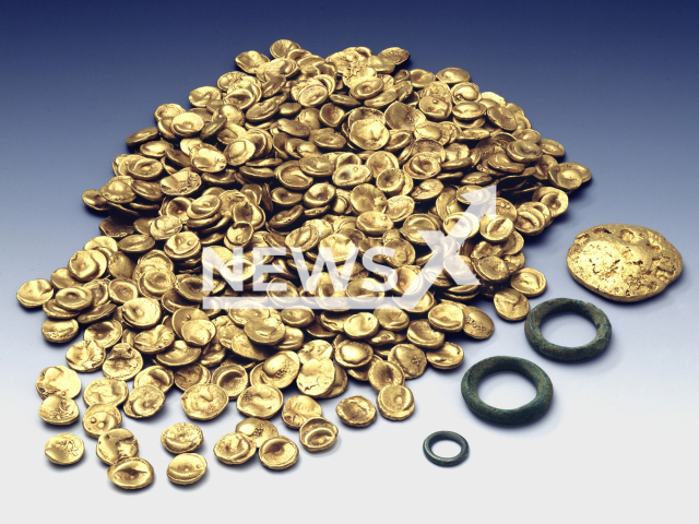 Image shows the Celtic gold coins, undated photo. Four people were arrested after 486 coins were stolen from a museum in the town of Manching, Bavaria State, Germany, on Tuesday, November 22, 2022. Note: Licensed content. (Polizei Bayern/Newsflash)