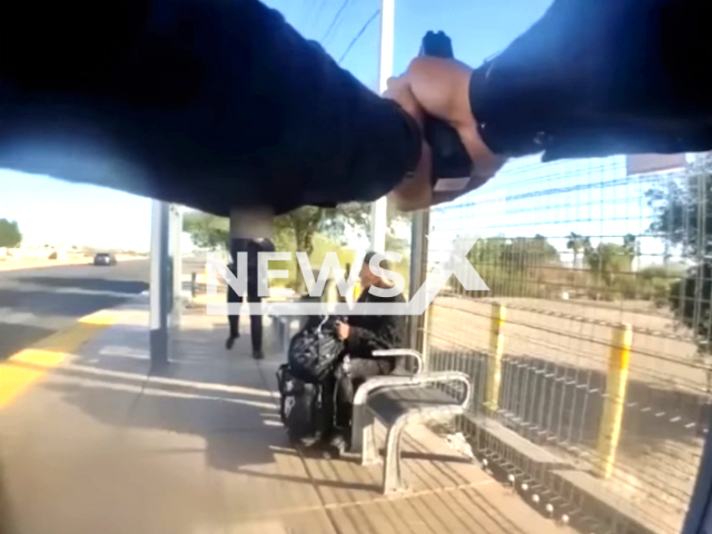 Henderson police released a body cam video of a recent officer-involved shooting on West Sunset Road in Las Vegas, Nevada, United States on the 24th of June 2023. Note: This picture is a screenshot from the video. (Henderson Police Department/Clipzilla)