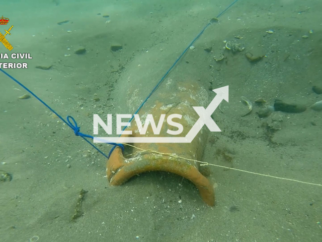 Photo shows the amphoras recovered in the beach of San Roque, southern Spanish province of Cadiz, Andalusia region. 
Notes: licenced picture (Newsflash)