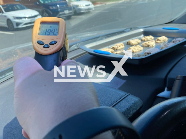 Image shows National Weather Service staff baking cookies in a hot car, undated photo. It happened in the city of Midland, Texas State, USA, on Tuesday, July 18, 2023. Note: Licensed content. (US National Weather Service Midland Texas/Newsflash)