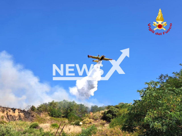 Five firefighters teams were engaged in vegetation fires in the areas of Scoppo and Camaro in Messina, Italy, on 20, July, 2023. Note: Pictures are from National Fire Brigade (National Fire Brigade Italy/Clipzilla )