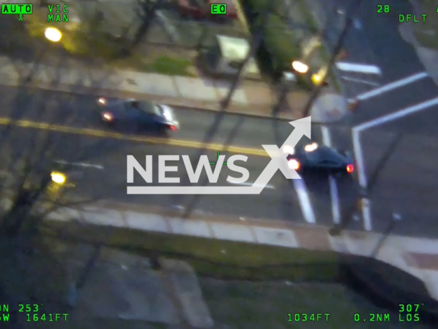 Police helicopter tracks Jaguar during a high-speed chase in Atalanta, USA. Note: Picture is a screenshot from a video (@AtlantaPoliceDpt/Newsflash)