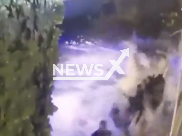 People fall in water after the deck of a restaurant collapsed in Arnavutkoy, Istanbul, Turkey, undated. Four people were injured following the incident. Note: Picture is a screenshot from a video (Newsflash)