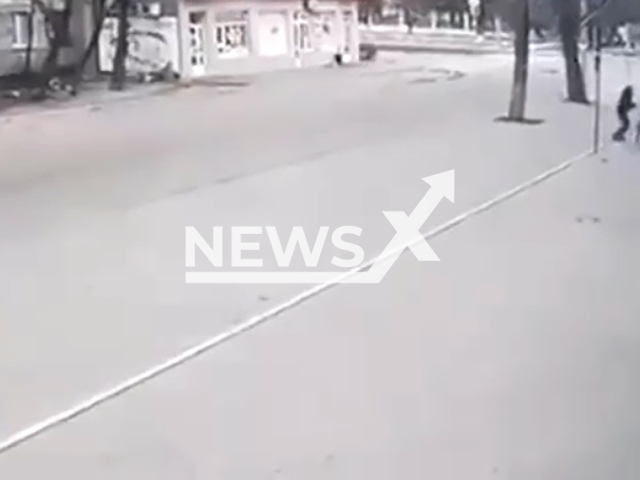 The moment of a missile exploding on the street near people walking in the residential district of Sievierodonetsk, Ukraine, in April, 2022. Note: Picture is a screenshot from a video (Newsflash)