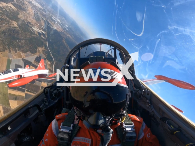 As part of the "Lavender Days Youth Feast" activities the National Team Turkish Stars in the Sky performed a breathtaking demonstration flight in the skies of Isparta, Turkey on 22 July, 2023. Note: This picture is a screenshot from the video. (TR Ministry of National Defense/Clizilla)