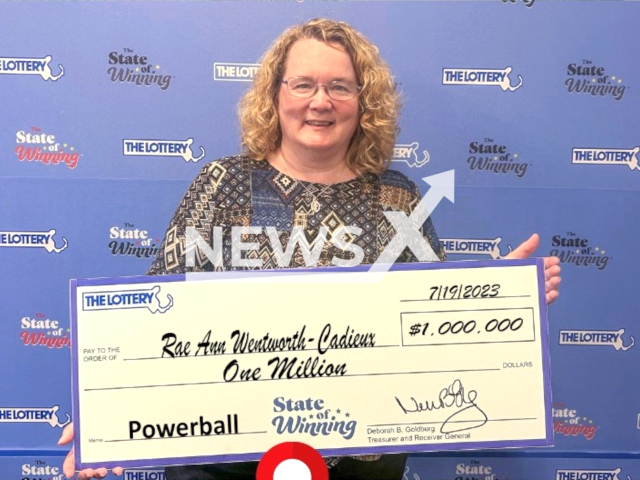 Rae Ann Wentworth-Cadieux from the town of Hadley, Massachusetts State, USA, poses in undated photo. She won USD 1 million (GBP 774,660) on the lottery on Wednesday, July 19, 2023. Note: Licensed content. (Massachusetts State Lottery/Newsflash)