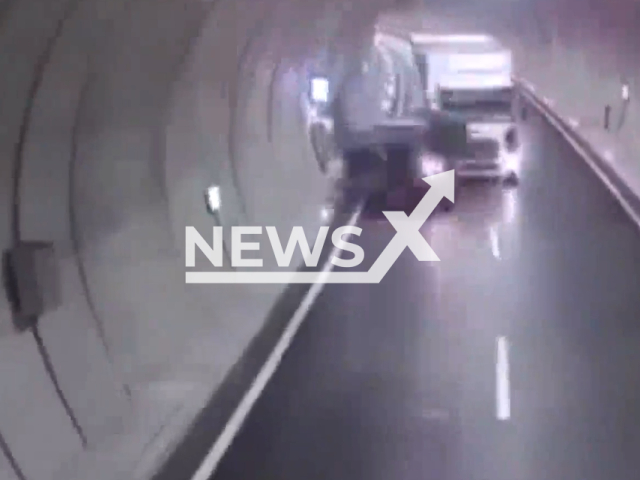 A lorry crashes a tractor in a tunnel in Canakkale, Turkey, Monday, July 24, 2023. The motorist of the tractor was injured. Note: Photo is a screenshot from a video(Newsflash)