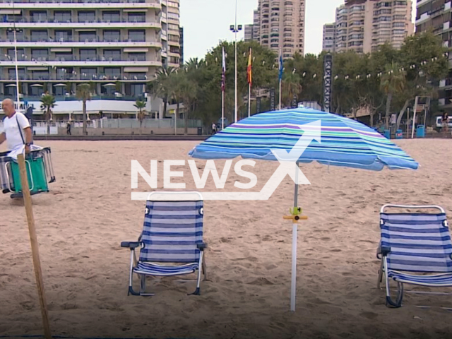 Photo shows umbrella on a beach in Malaga, Spain. Fines of up to  300 euros  for leaving the towel or umbrella and leaving.
Note: Photo is a screenshot from a video(Newsflash).