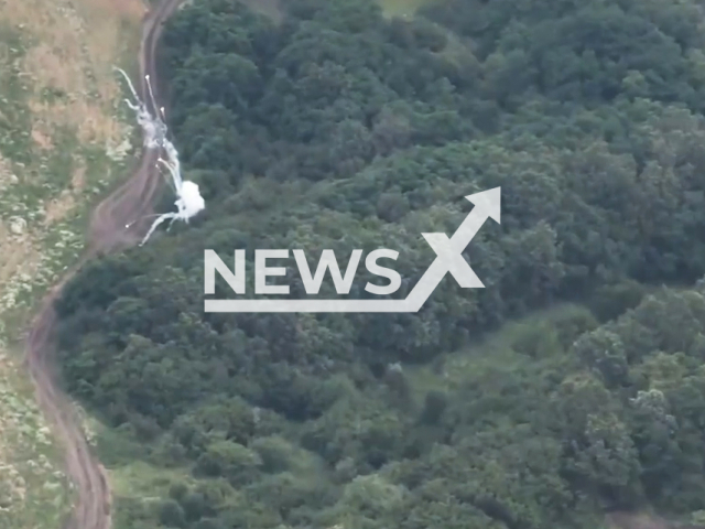 Ukrainian fighters destroy Russian field artillery warehouse in Ukraine in undated footage. The footage was released by the 103rd Separate Territorial Defense Brigade on Friday, Jul. 28, 2023.
 Notes: Photo is screen from a video. (@oborona.lviv/Newsflash)