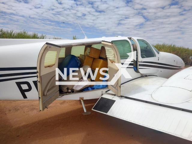 Picture shows a plane loaded with drugs intercepted by the FAB between Matão and Dobrada in Brazil, Wednesday, July 26, 2023. The plane carried 400 kilos of cocaine. Note: Police photo. (Polícia Federal/Newsflash)