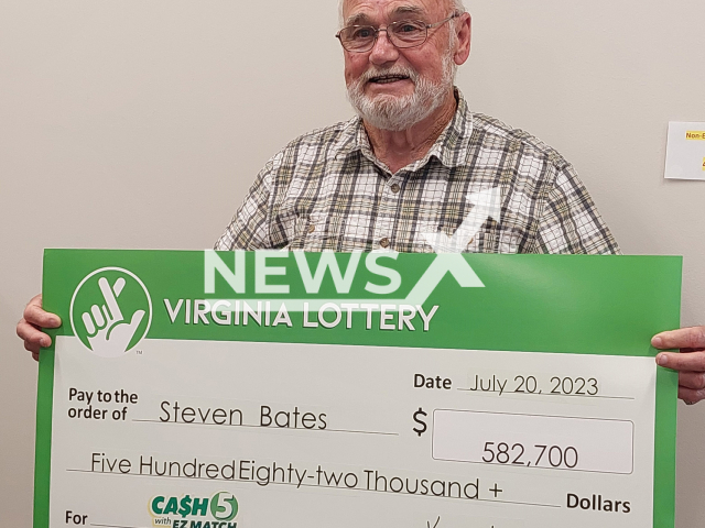 Steven Bates from the town of Kenbridge, Virginia State, USA, poses in undated photo. He won USD 582,719 (GBP 454,727) on the lottery in July 2023. Note: Licensed content. (Virginia Lottery/Newsflash)