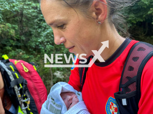 Photo shows the baby born in National Park Paklenica in Croatia on Tuesday, July 29, 2023. The mother of the baby didn't know she was pregnant.
Note: Photo with permission obtained(@HrvatskaGSS/Newsflash).