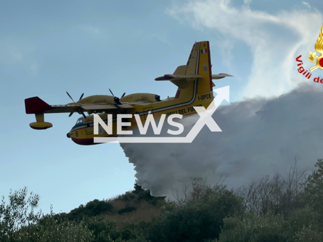 The fire brigade teams, together with regional AIB service personnel, operated due to a forest fire in Venafro in the province of Isernia, region of Molise, Italy on the 1st of August 2023 Note : Fire Brigade video ( National Fire Brigade Italy/Clipzilla)