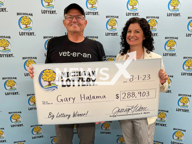 Gary Halama, 73, from Garden City, Michigan State, USA, poses in undated photo. He won USD 288,903 (GBP 225,987) on the lottery in July 2023. Note: Licensed content. (Michigan Lottery/Newsflash)