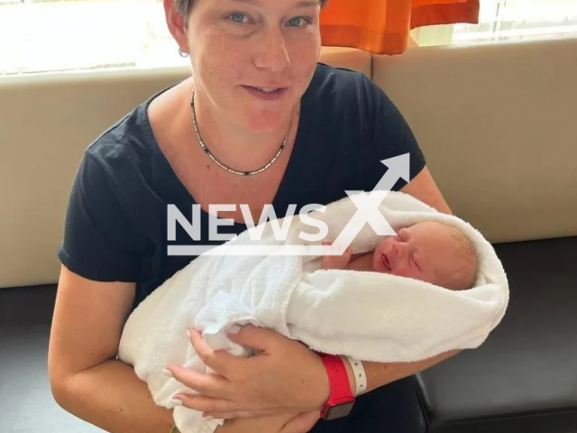 Image shows Simone Maerz, 39, and her newborn daughter Leonie, undated photo. The 39-year-old woman delivered the child with the assistance of a female police officer in the town of Freilassing, Germany, on Saturday, July 29, 2023. Note: Private photo. (Newsflash)