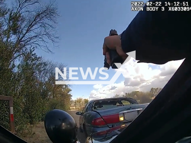 Stockton police with video of an officer shooting which left a 54-year old Stockton woman dead after a chase, on 22th of February 2022. Note: Picture is a screenshot from a video (Stockton Police Department/Newsflash)