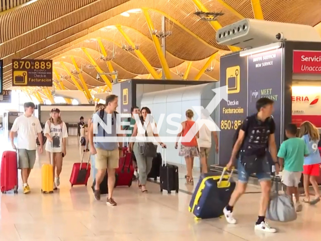 Picture shows people at the airport, undated.  The Ministry of Consumer Affairs has opened a disciplinary file against several low cost airlines that operate in Spain for charging for hand luggage carried in the cabin. Note: Picture is a screenshot from  video (Newsflash)