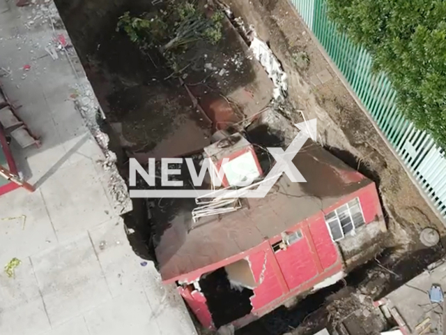 Picture  shows the gym after it fell into the sinkhole, in Mexico City, Mexico, undated. It collapsed on Thursday, Aug. 3, 2023. Note: Picture is screenshot from video. (Newsflash)