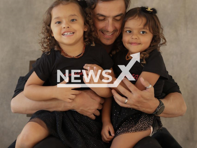 Picture shows (from left to right) Maya, Júlio and Maria Flor, undated. Father danced on stage to help embarrassed daughter during a performance in Sete Lagoas, Brazil. Note: Licenced photo. (@sheilaruas_ph/Newsflash)