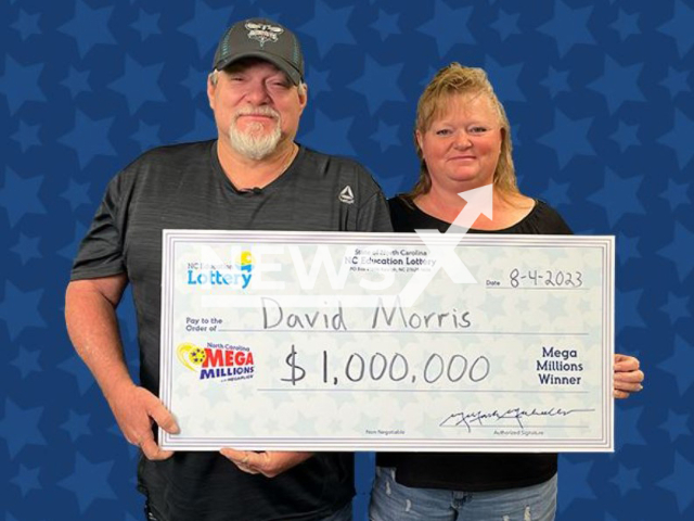 Photo shows David Morris of Pineville with a woman, undated. He asked his family to pick numbers and won $1 million Mega Millions prize.
Note: Licensed photo(NC Education Lottery/Newsflash).