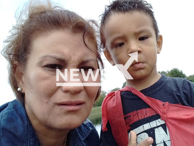 Sebastian, 3, (right) who was allegedly kidnapped by a goblin and saved by a dog before he drowned in a lagoon in Beron de Astrada, Argentina, on 6th April 2022, was pictured with a woman. Note: Private picture (@marniickescalante/Newsflash)