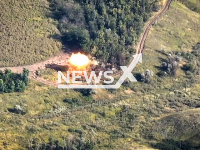 Ukrainian HIMARS hit and destroy a Russian MSTA B towed howitzer near Bakhmut in Ukraine in undated footage. The footage was released by Oleksandr Stanislavovych Syrskyi on Monday, Aug. 7, 2023.
Notes: Photo is screen from a video. (@30brigade/Newsflash)