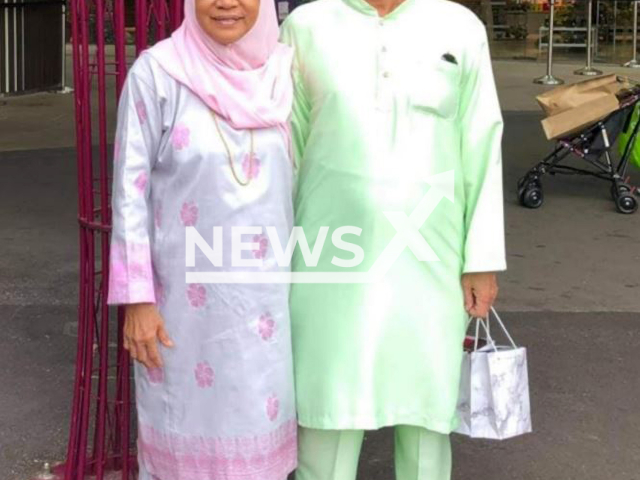 The victim Nasiari Sunee, pictured with a unidentified woman, a delivery man, 73, was killed in August, 2019. Note: Private photo.  (Newsflash)