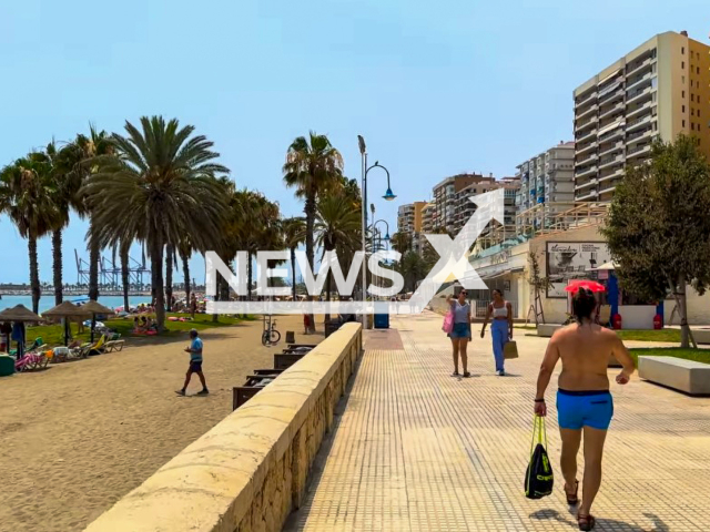 Photo shows illustrative image of a man walking with naked torso in Malaga, Spain. Fine from 300 to 750 Euros for those walking around without shirt outside the beach. Note: Photo is a screenshot from a video(Newsflash).