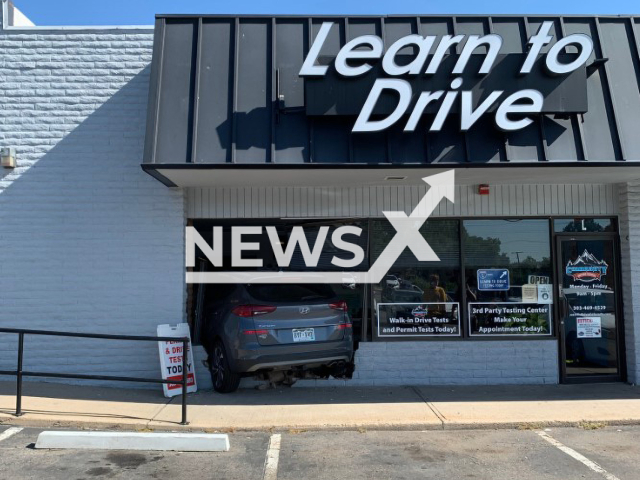 Photo shows the Hyundai Tucson after it crashed into the Community Driving School in Lakewood, Colorado on Tuesday, August 08, 2023. The instructor plowed in the front of the building while trying to park the vehicle.
Note: Police photo(@LakewoodPDCO/Newsflash).