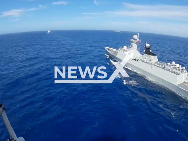 Ships of the Russian Navy and the Chinese Navy repelled a simulated enemy air raid during joint patrols in the Pacific Ocean in undated footage. The footage was released by the Russian Ministry of Defence on Thursday, Aug. 10, 2023.
Notes: Photo is screen from a video. (Ministry of Defense of Russia/Newsflash)