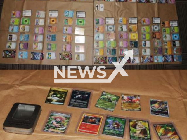 Photo shows the stolen Pokemon cards. Man, 22, arrested by the Singapore Police for series of theft involving around 500 Pokemon cards. Note: Police photo(Singapore Police Force/Newsflash).