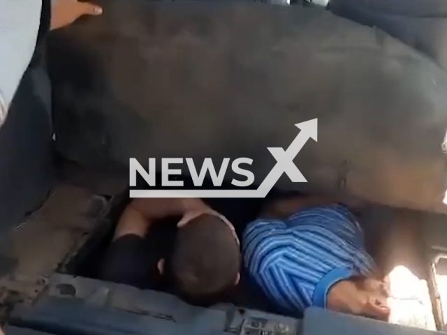 Ukrainian guards discovered two Ukrainians hiding beneath the floor of the vehicle's seats in Odesa in Ukraine in undated footage. The footage was released by the DPSU press service on Friday, Aug. 11, 2023.
Notes: Photo is screen from a video. (@DPSU-communication/Newsflash)