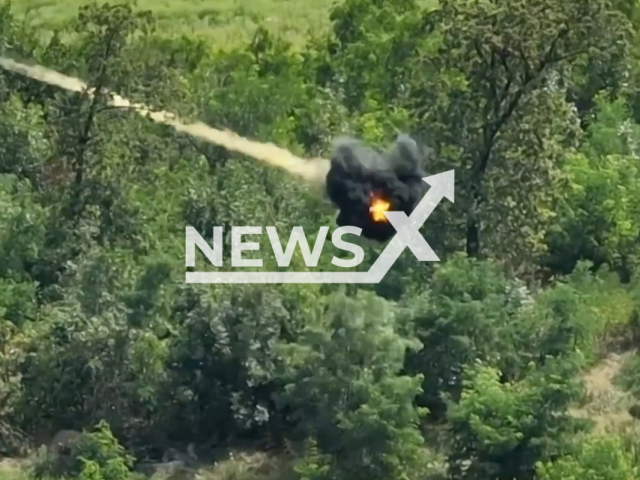 Ukrainian FPV drone destroys Russian video surveillance camera in the forest strip in Ukraine in undated footage. The footage was released by the 82nd separate amphibious assault brigade on Friday, Aug. 11, 2023.
Notes: Photo is screen from a video. (@dshv82odshbr/Newsflash)