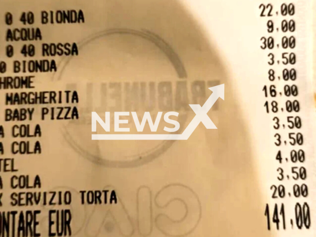 Picture shows the bill in which EUR 20 was charged for cutting a cake in Palermo, Italy, undated. The cake was reportedly bought elsewhere by the diners. Note: Private photo. (Newsflash)