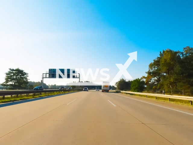 Image shows the Bundesautobahn 19 (German as Federal Motorway 19), undated photo. A 36-year old driver put out his burning car with beer near the municipality of Dobbin-Linstow, Rostock district, Mecklenburg–Western Pomerania State, Germany, at around 12.30pm on Saturday, Aug. 12, 2023. Note: Photo is a screenshot from a video. (Newsflash)