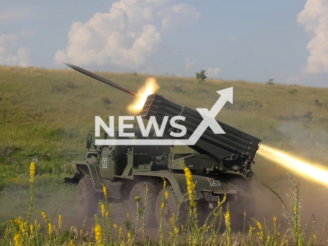 Russian MLRS "Tornado-G" fires rockets at the Ukrainian military positions in the Kupyansk direction in Ukraine in undated footage. The footage was released by the Russian Ministry of Defence on Wednesday, Aug. 16, 2023.
Notes: Photo is screen from a video. (Ministry of Defense of Russia/Newsflash)