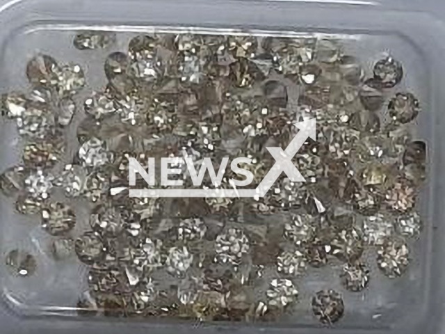 Image shows the 148 3.3-carat diamonds, undated photo. Cops in Aachen, North Rhine-Westphalia, Germany, seized them along with a small amount of cocaine from a 26-year-old Dutchman on Monday evening, Aug. 14, 2023. Note: Licensed content. (Sankt Augustin Federal Police Headquarters/Newsflash)