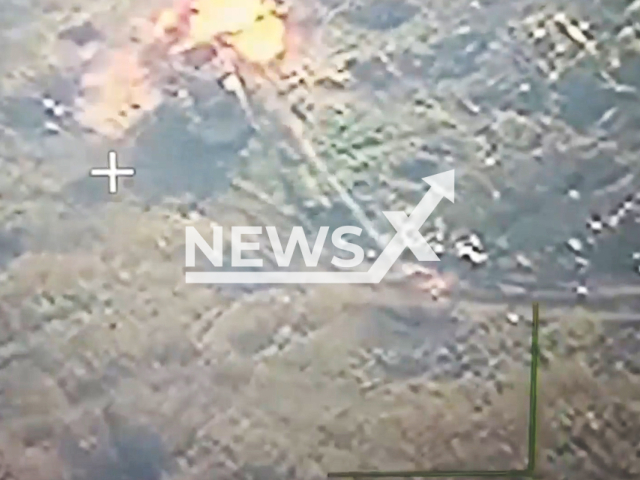 Russian kamikaze drones destroy Ukrainian armoured vehicles on the frontlines in Ukraine in undated footage. The footage was released by the Russian MoD on Monday, Aug. 21, 2023.
Notes: Photo is screen from a video. (@mod_russia/Newsflash)