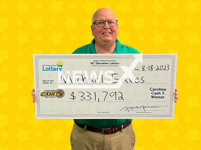 Michael Eaves from the city of Clinton, North Carolina State, USA, poses in undated photo. He won USD 331,792 (GBP 259,272) on the lottery in August 2023. Note: Licensed content. (North Carolina Education Lottery/Newsflash)