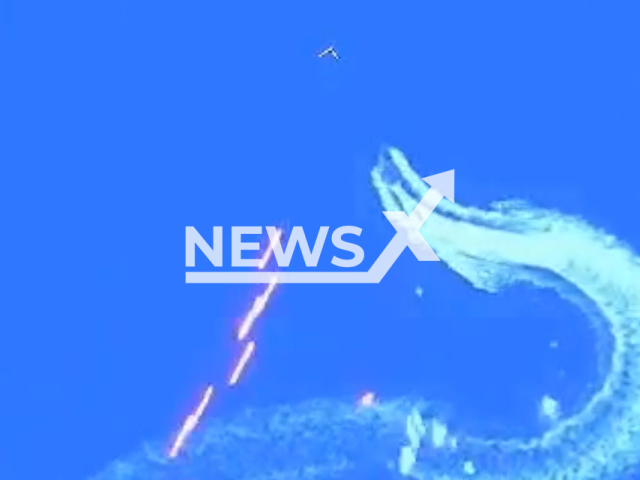 Russian aircraft destroy allegedly a speedboat in the Black Sea, east of Zmiinyi Island in Ukraine in undated footage. The footage was released by the Russian MoD on Tuesday, Aug. 22, 2023.
Notes: Photo is screen from a video. (@mod_russia/Newsflash)