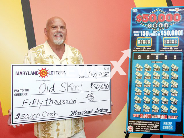 The 65-year-old winner from the town of Berlin, Maryland State, USA, who called himself 'Old Skool', poses in undated photo. He won USD 50,000 (GBP 39,505) on the lottery in August 2023. Note: Licensed content. (Maryland State/Newsflash)