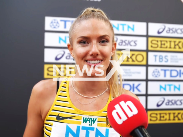 Image shows German runner Alica Schmidt, 24, undated photo. She challenged Manchester City striker Erling Haaland, 23, to a 400 metre race. Note: Photo is a screenshot from a video. (Newsflash)