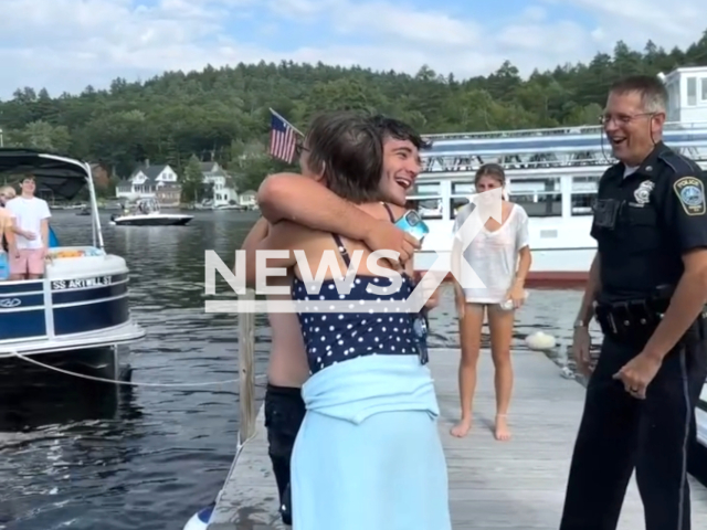 Heroic effort retrieves the sunken phone, restoring hope at the harbour at New Hampshire Lake, near Sunapee on the 21st of August 2023. Note: This picture is a screenshot from the video. (Sunapee Police Department/Clipazilla)