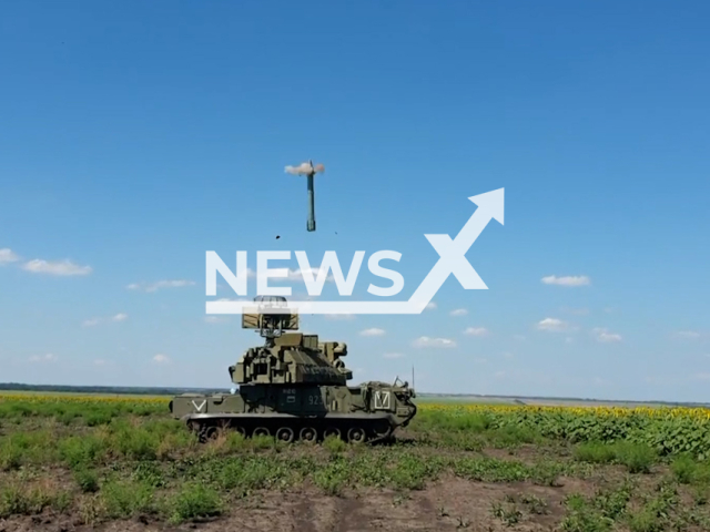 Russian Tor-M2 anti-aircraft missile system destroys air targets in the Zaporizhzhia direction in Ukraine in undated footage. The footage was released by the Russian MoD on Thursday, Aug. 24, 2023.
Notes: Photo is screen from a video. (Ministry of Defense of Russia/Newsflash)