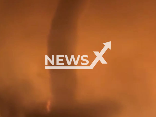 Fire whirl forms during the Downton Lake wildfire amid unusual conditions at Gun Lake in British Columbia, Canada on the 17th of August 2023.***Note: This picture Is a screenshot from the video. (BC Wildfire Service/Clipzilla)